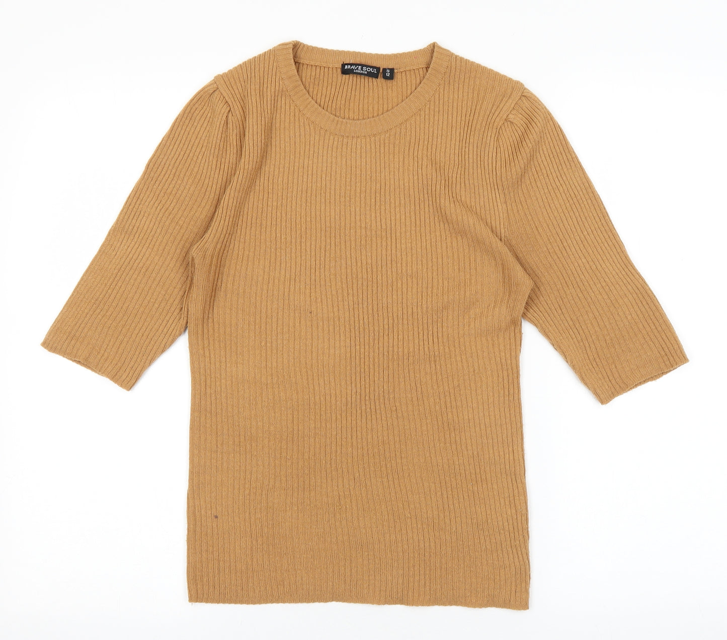 Brave Soul Womens Orange Acrylic Basic T-Shirt Size S Round Neck