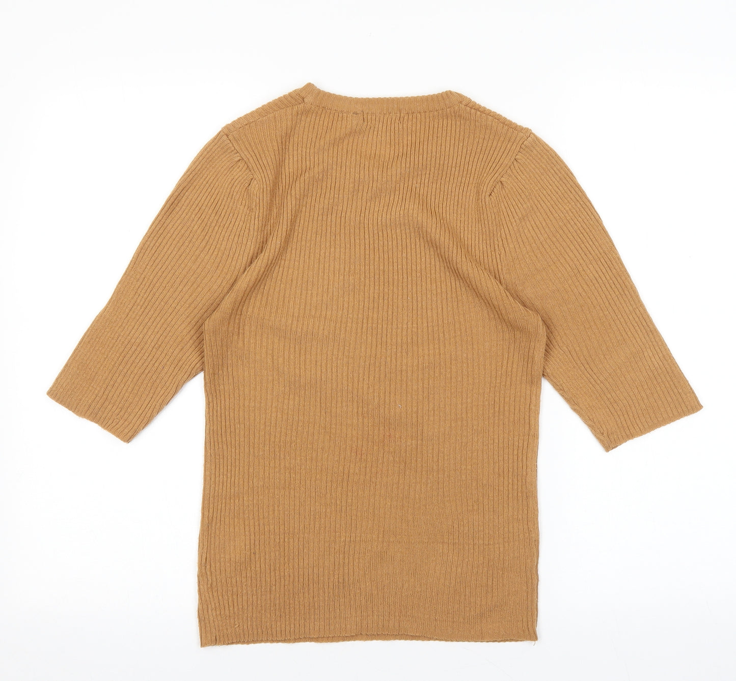 Brave Soul Womens Orange Acrylic Basic T-Shirt Size S Round Neck