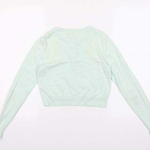 Marks and Spencer Girls Green Round Neck 100% Cotton Cardigan Jumper Size 11-12 Years Button