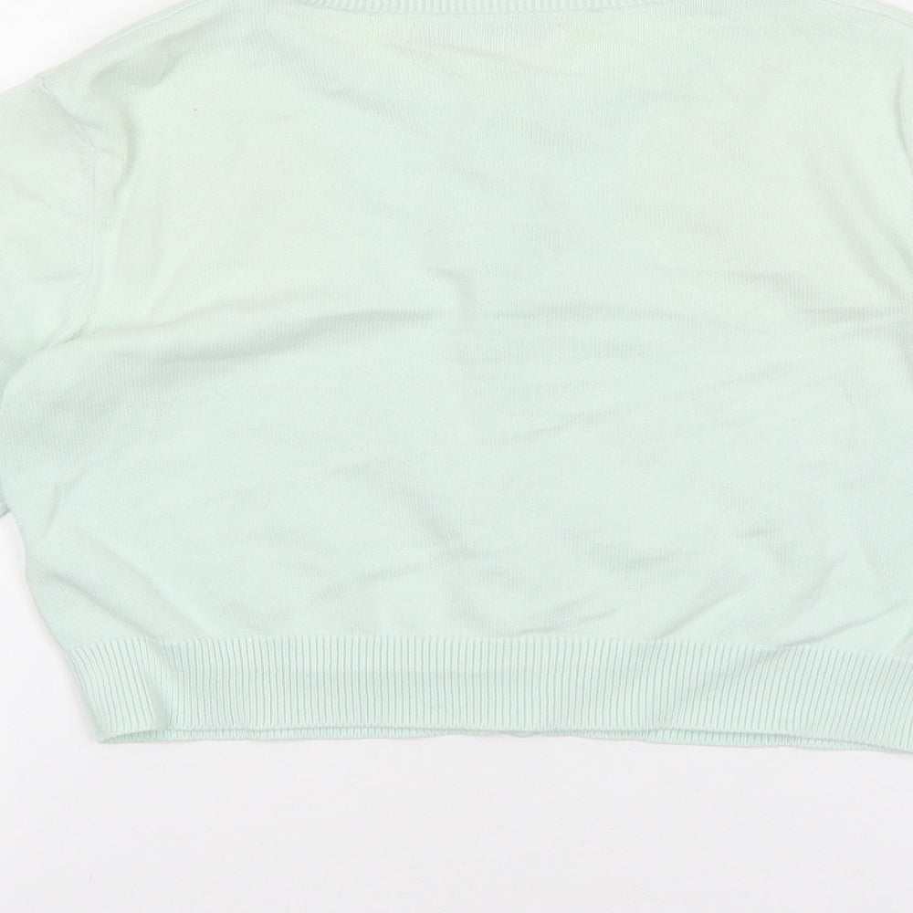 Marks and Spencer Girls Green Round Neck 100% Cotton Cardigan Jumper Size 11-12 Years Button