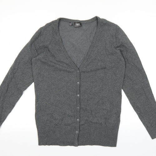 bonprix Womens Grey V-Neck Cotton Cardigan Jumper Size S