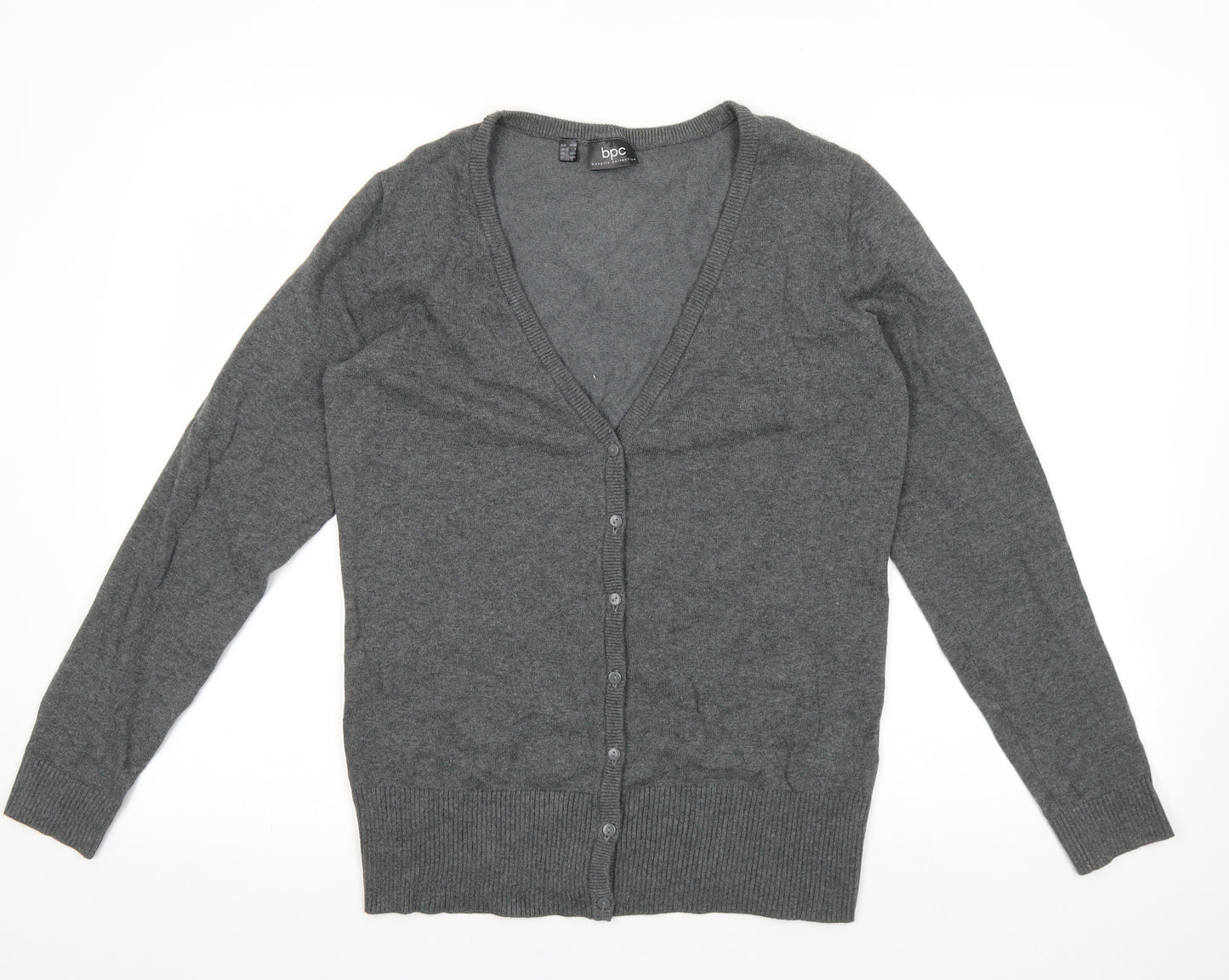 bonprix Womens Grey V-Neck Cotton Cardigan Jumper Size S