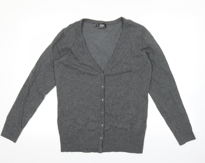 bonprix Womens Grey V-Neck Cotton Cardigan Jumper Size S