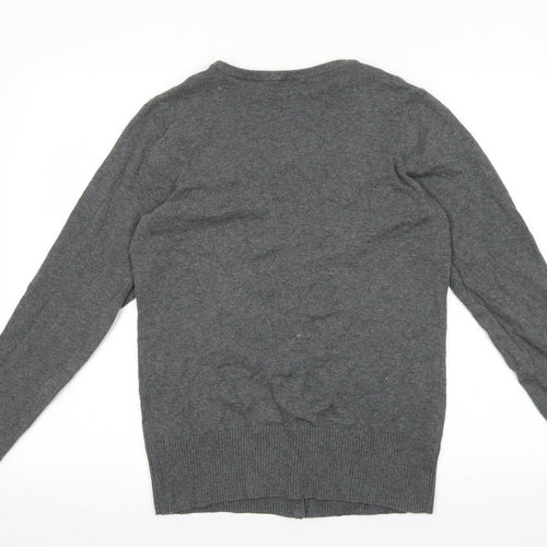 bonprix Womens Grey V-Neck Cotton Cardigan Jumper Size S