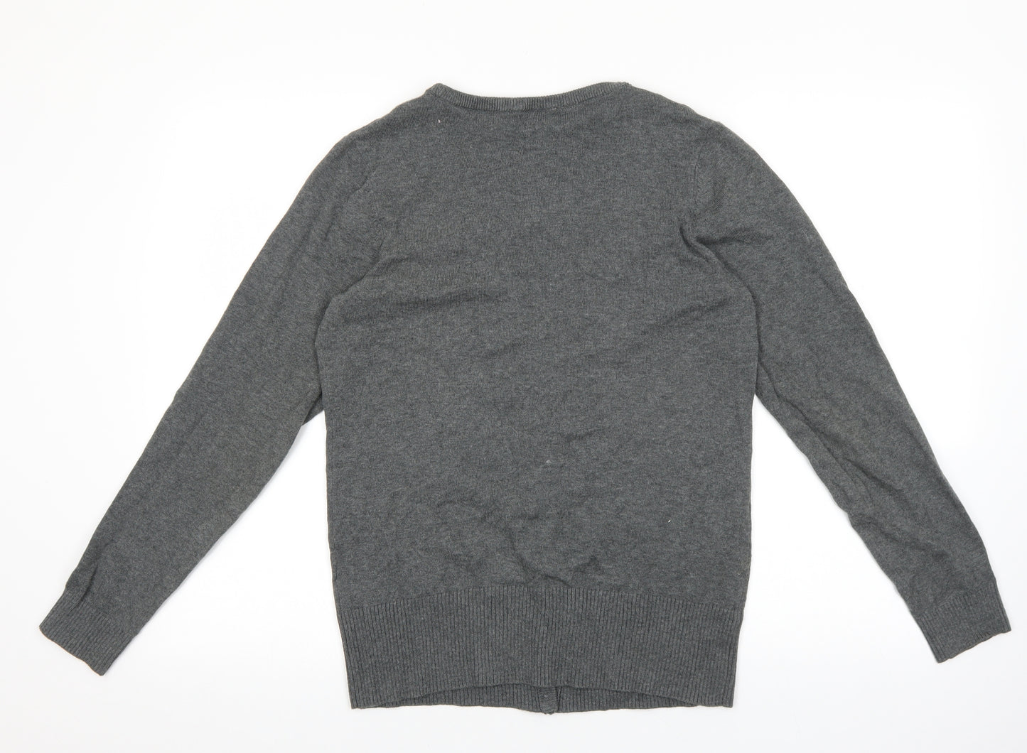 bonprix Womens Grey V-Neck Cotton Cardigan Jumper Size S
