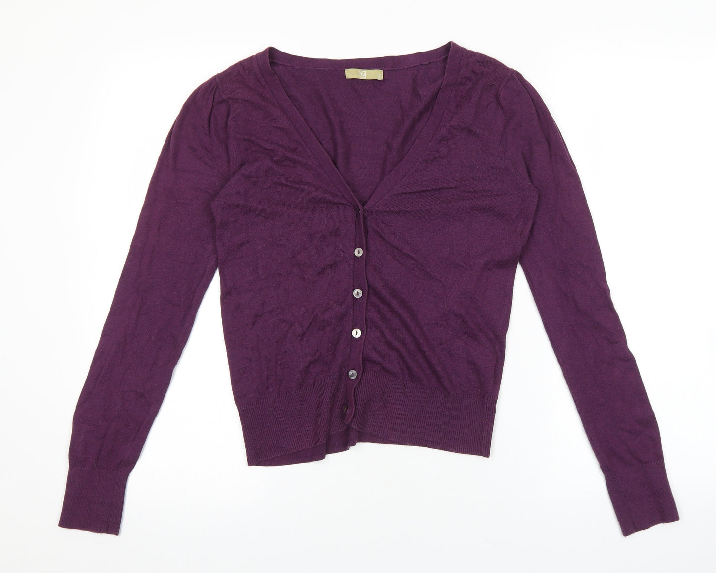 TU Womens Purple V-Neck 100% Cotton Cardigan Jumper Size 8