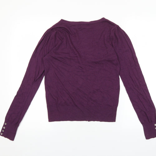 TU Womens Purple V-Neck 100% Cotton Cardigan Jumper Size 8