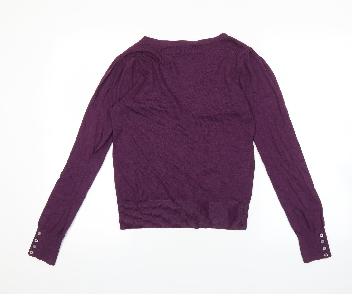 TU Womens Purple V-Neck 100% Cotton Cardigan Jumper Size 8