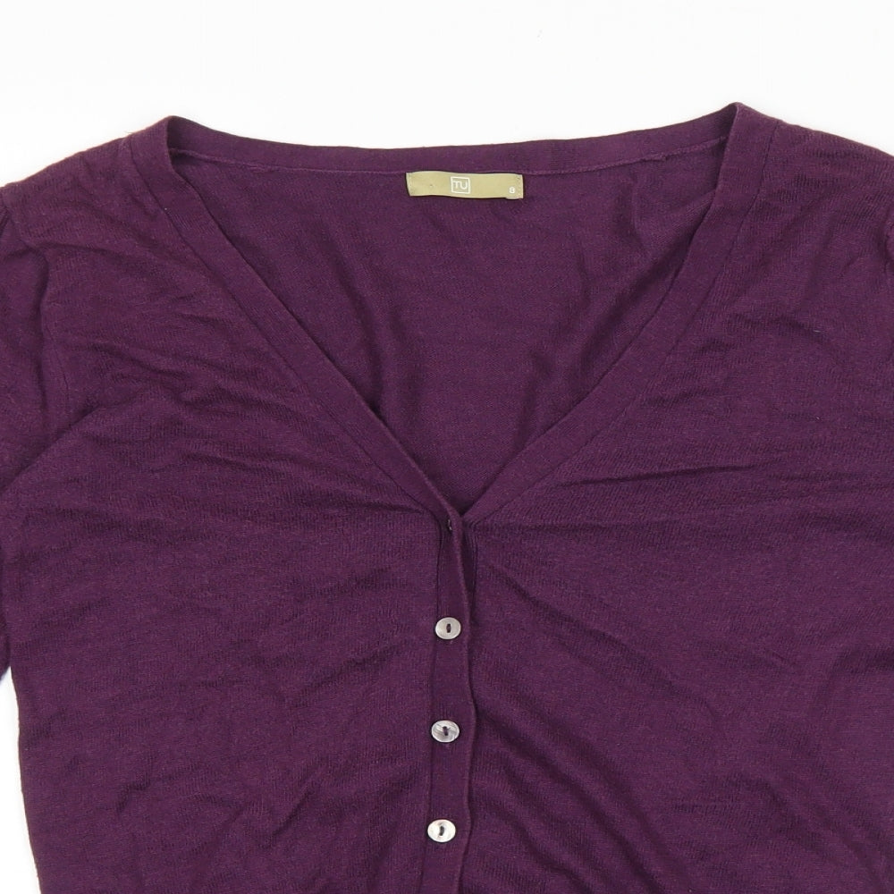 TU Womens Purple V-Neck 100% Cotton Cardigan Jumper Size 8