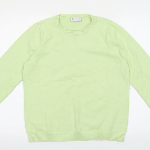 BHS Womens Green Round Neck Cotton Pullover Jumper Size 16