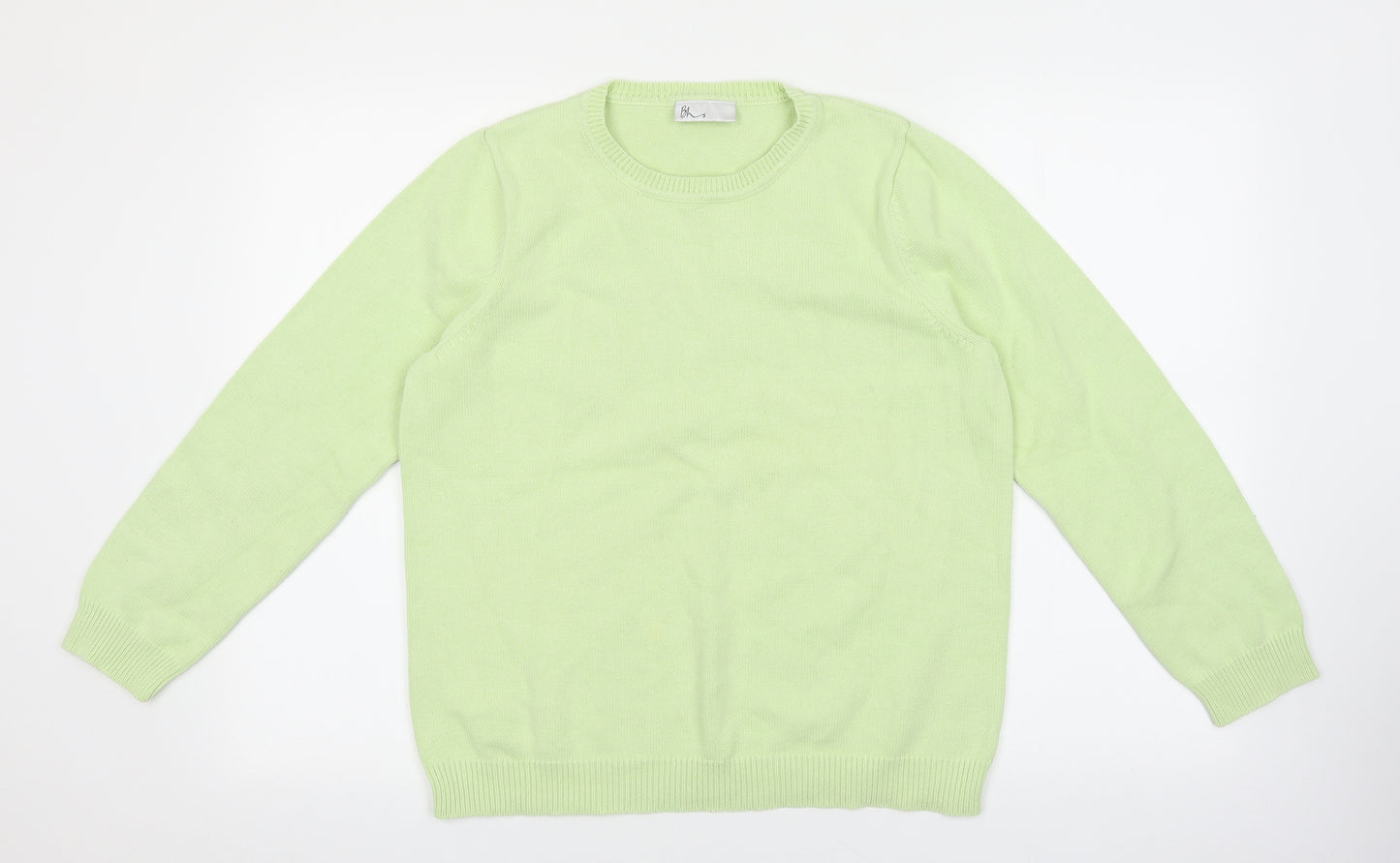 BHS Womens Green Round Neck Cotton Pullover Jumper Size 16