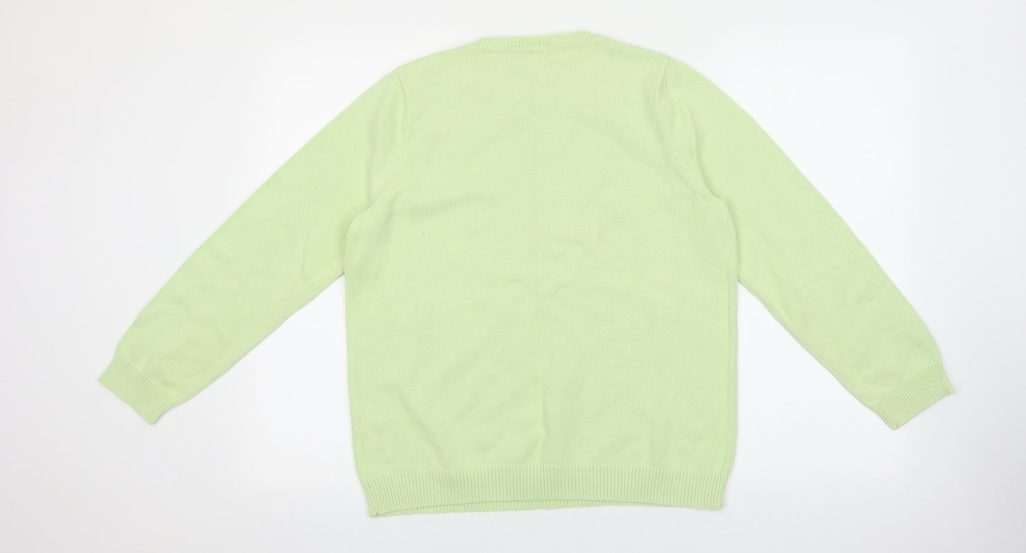 BHS Womens Green Round Neck Cotton Pullover Jumper Size 16