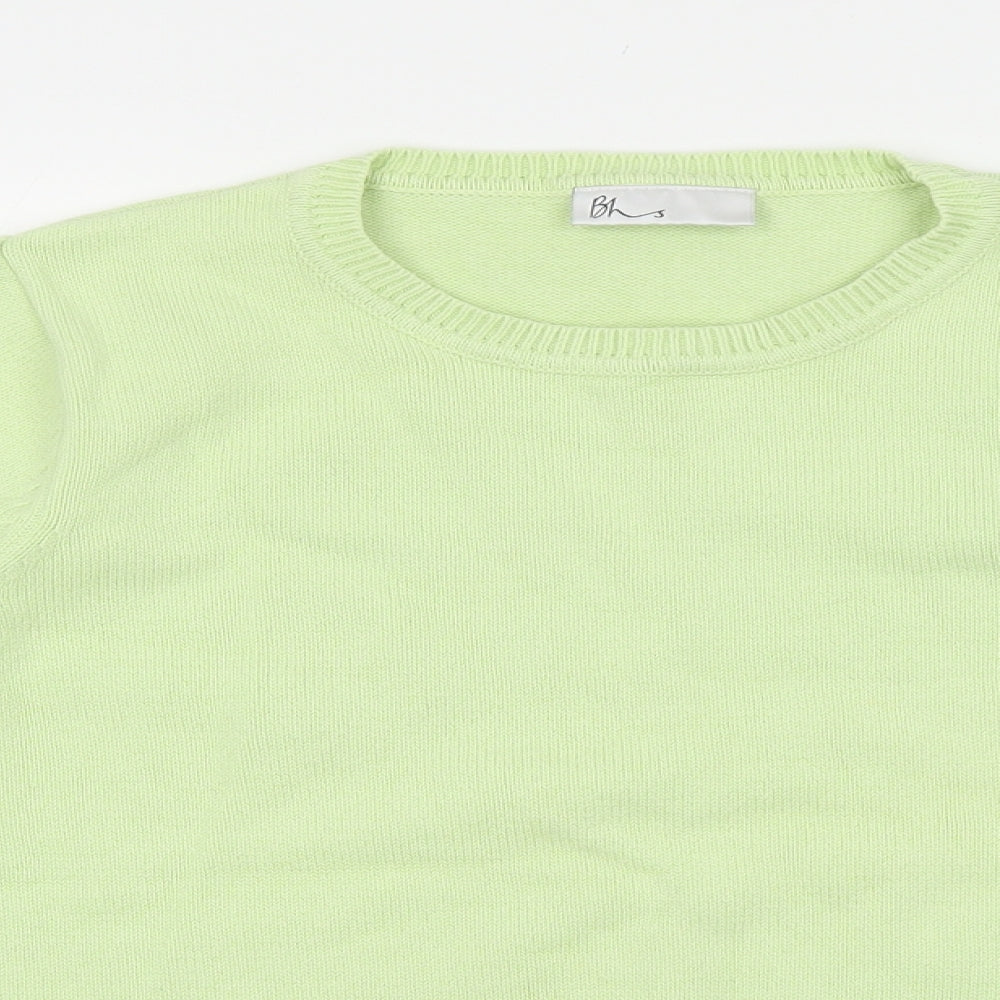 BHS Womens Green Round Neck Cotton Pullover Jumper Size 16