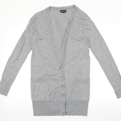 Topshop Womens Grey V-Neck Viscose Cardigan Jumper Size 10