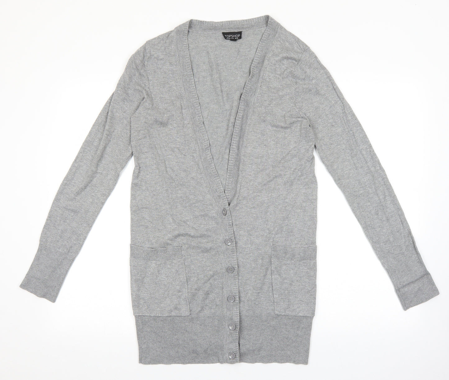 Topshop Womens Grey V-Neck Viscose Cardigan Jumper Size 10