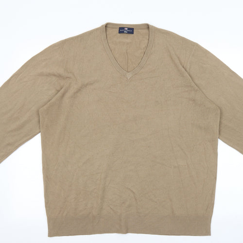 Marks and Spencer Mens Beige V-Neck Acrylic Pullover Jumper Size XL