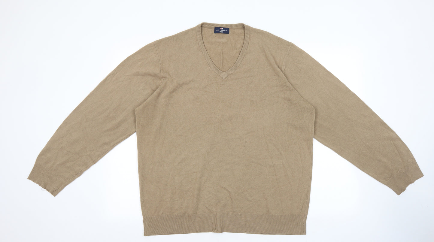 Marks and Spencer Mens Beige V-Neck Acrylic Pullover Jumper Size XL