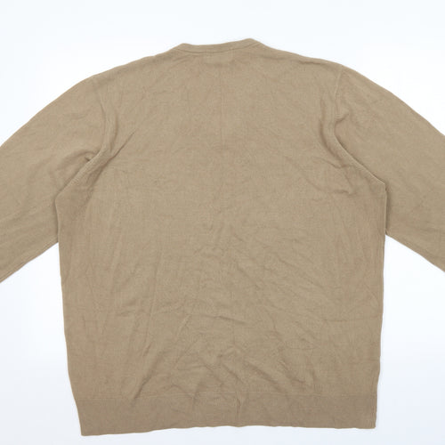 Marks and Spencer Mens Beige V-Neck Acrylic Pullover Jumper Size XL