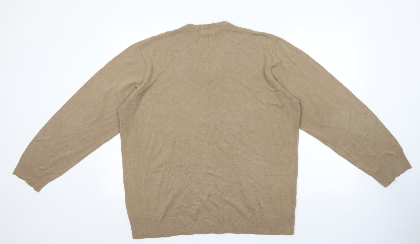 Marks and Spencer Mens Beige V-Neck Acrylic Pullover Jumper Size XL