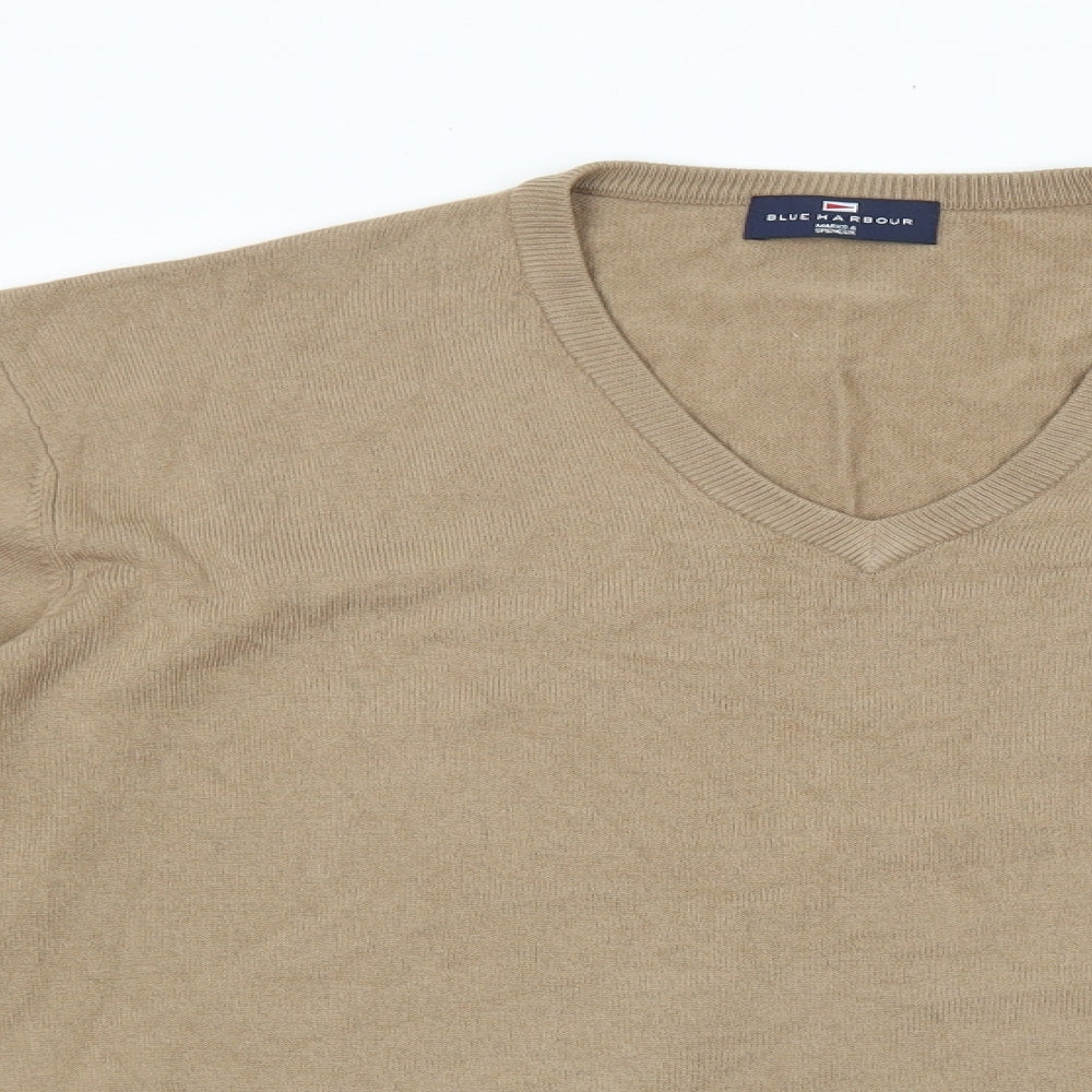Marks and Spencer Mens Beige V-Neck Acrylic Pullover Jumper Size XL