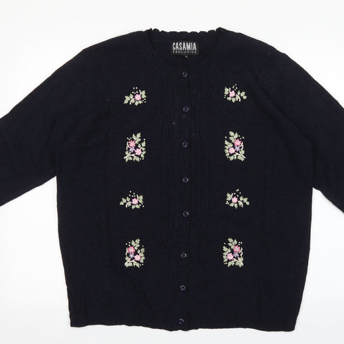 casamia Womens Blue Round Neck Acrylic Cardigan Jumper Size M