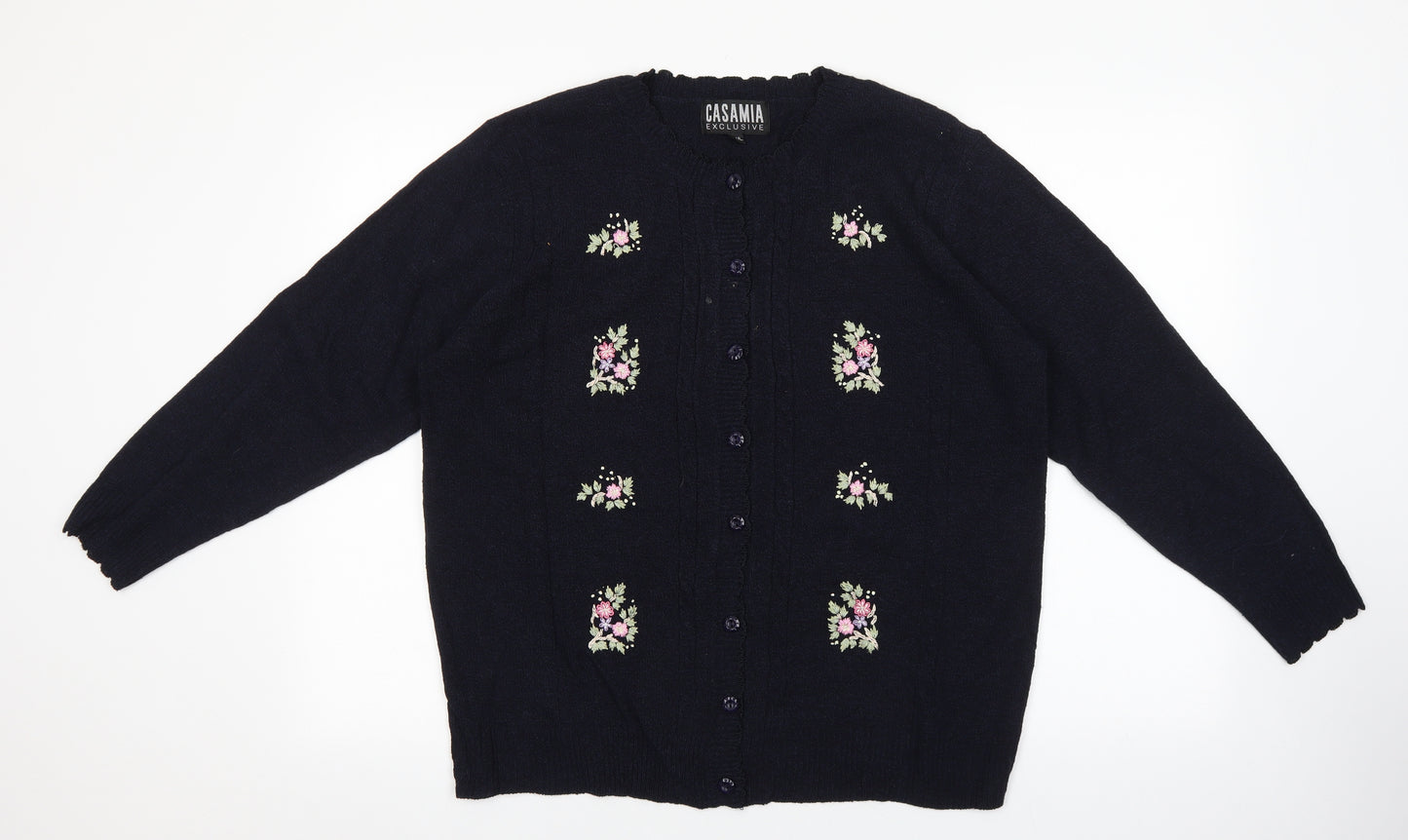casamia Womens Blue Round Neck Acrylic Cardigan Jumper Size M