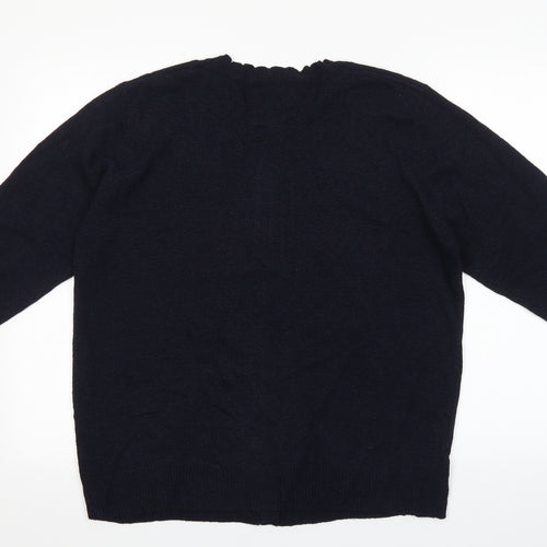 casamia Womens Blue Round Neck Acrylic Cardigan Jumper Size M
