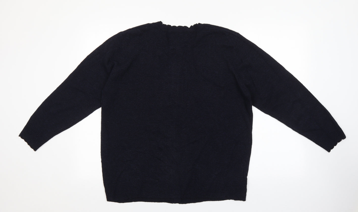 casamia Womens Blue Round Neck Acrylic Cardigan Jumper Size M