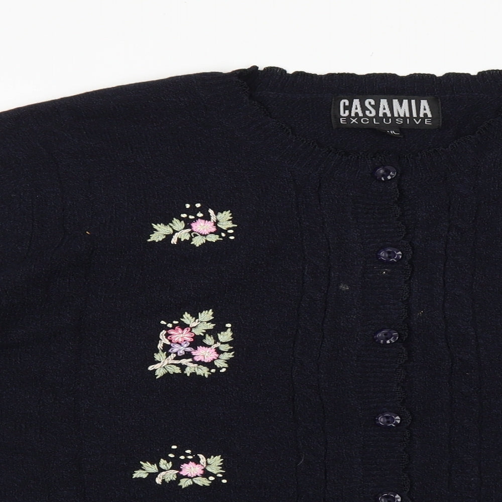 casamia Womens Blue Round Neck Acrylic Cardigan Jumper Size M
