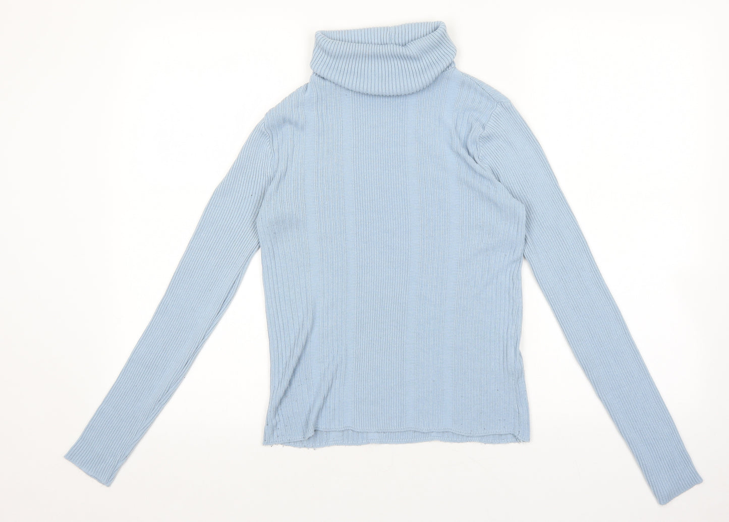 Light before Dark Womens Blue Roll Neck Acrylic Pullover Jumper Size S - Ribbed