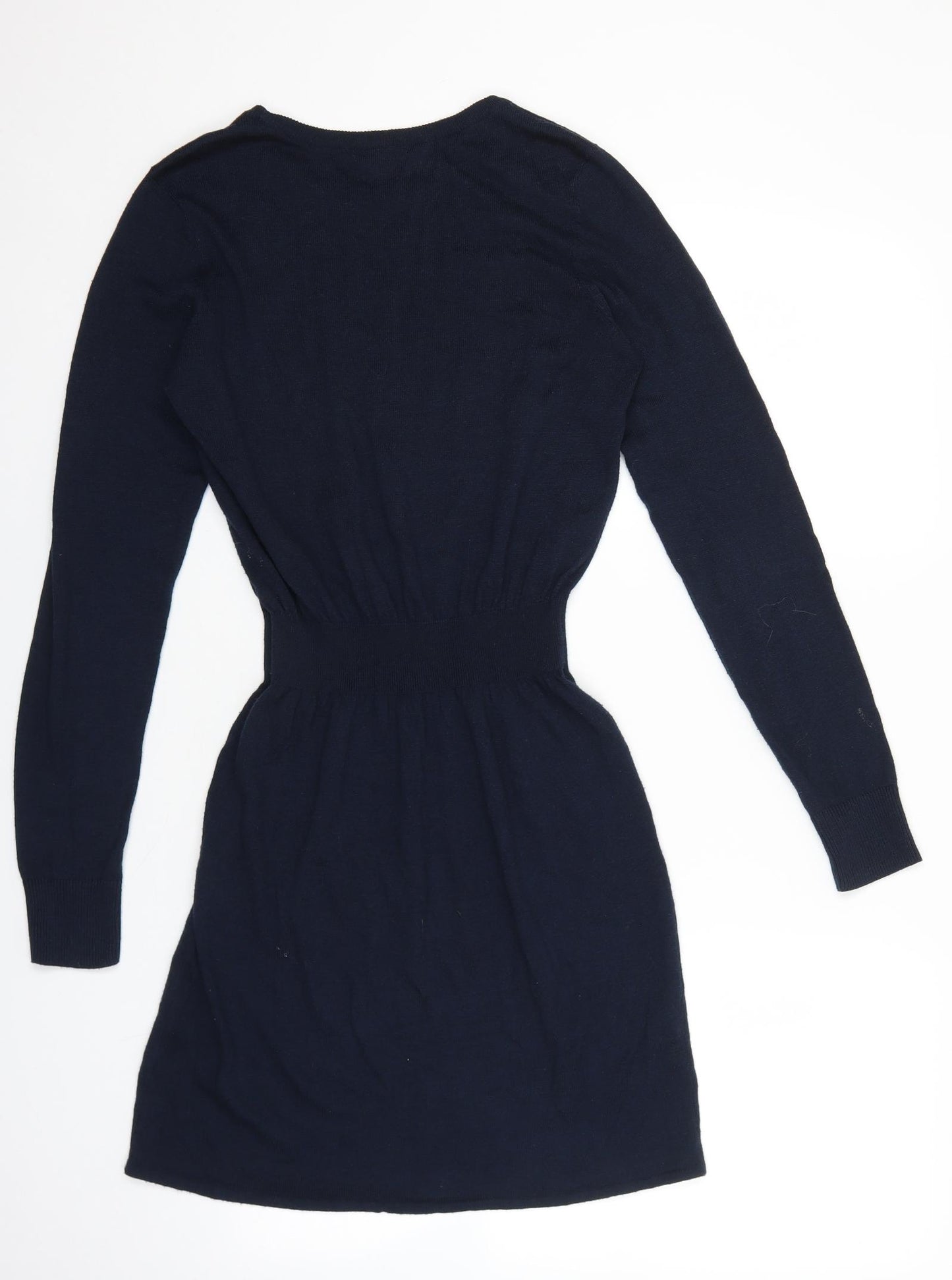 H&M Womens Blue Polyester Jumper Dress Size S Boat Neck Pullover