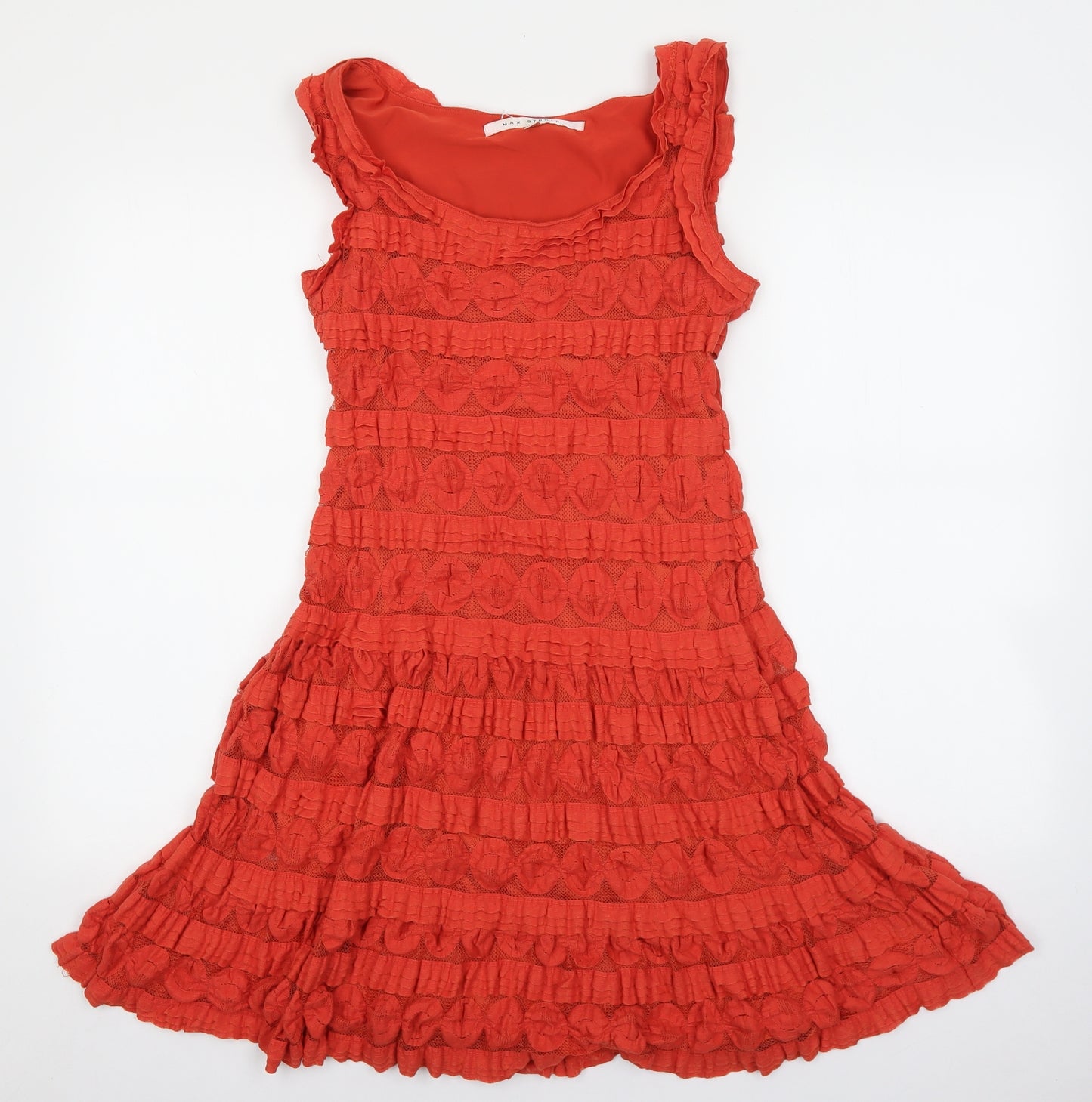 Max Studio Womens Red Cotton Skater Dress Size M Scoop Neck Pullover - Textured