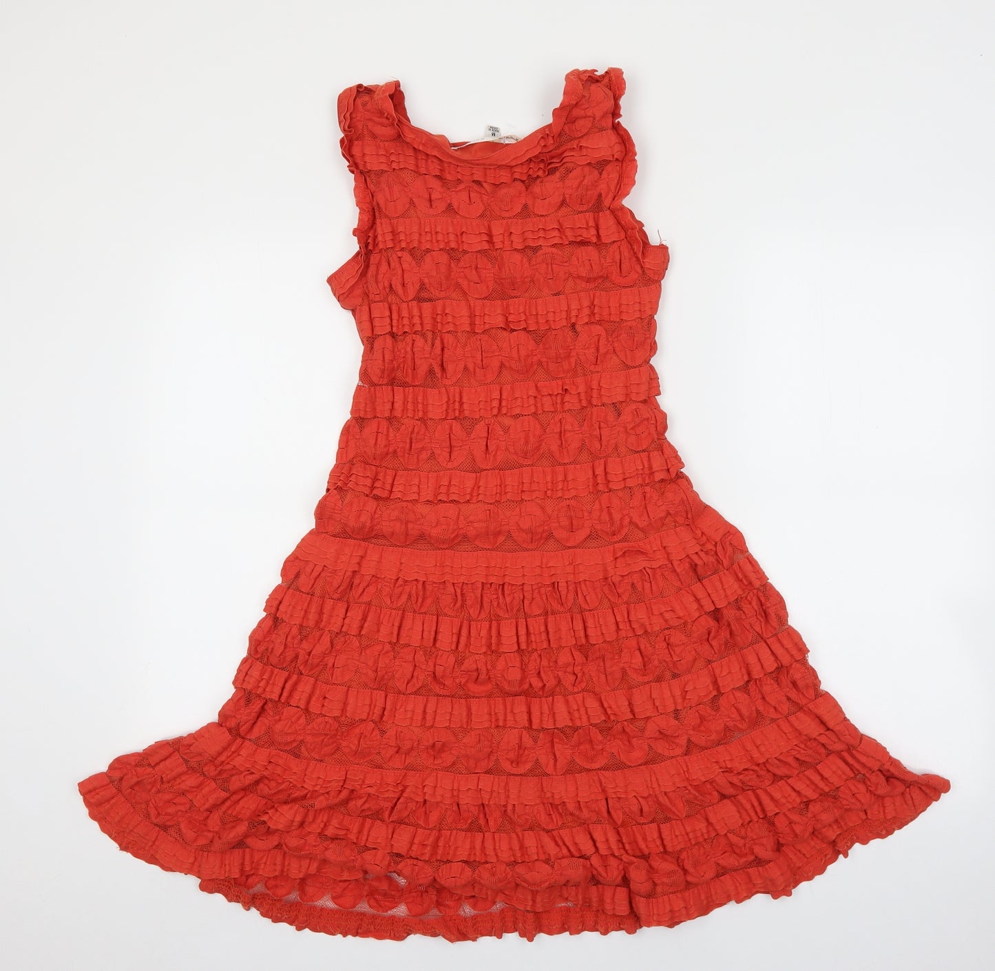 Max Studio Womens Red Cotton Skater Dress Size M Scoop Neck Pullover - Textured