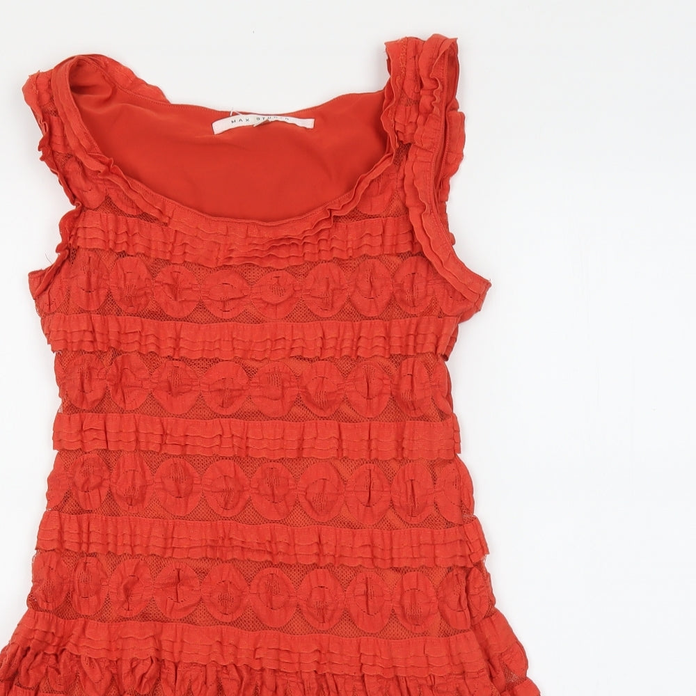 Max Studio Womens Red Cotton Skater Dress Size M Scoop Neck Pullover - Textured
