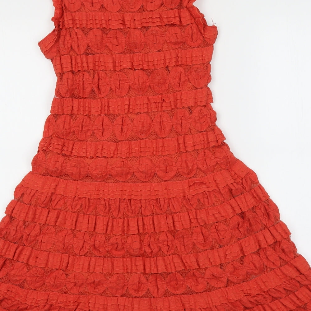 Max Studio Womens Red Cotton Skater Dress Size M Scoop Neck Pullover - Textured