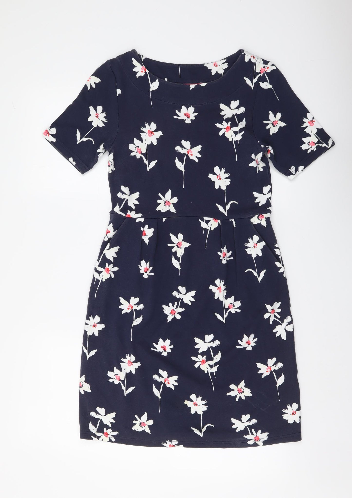 Joules Womens Blue Floral Viscose Pencil Dress Size 8 Boat Neck Pullover