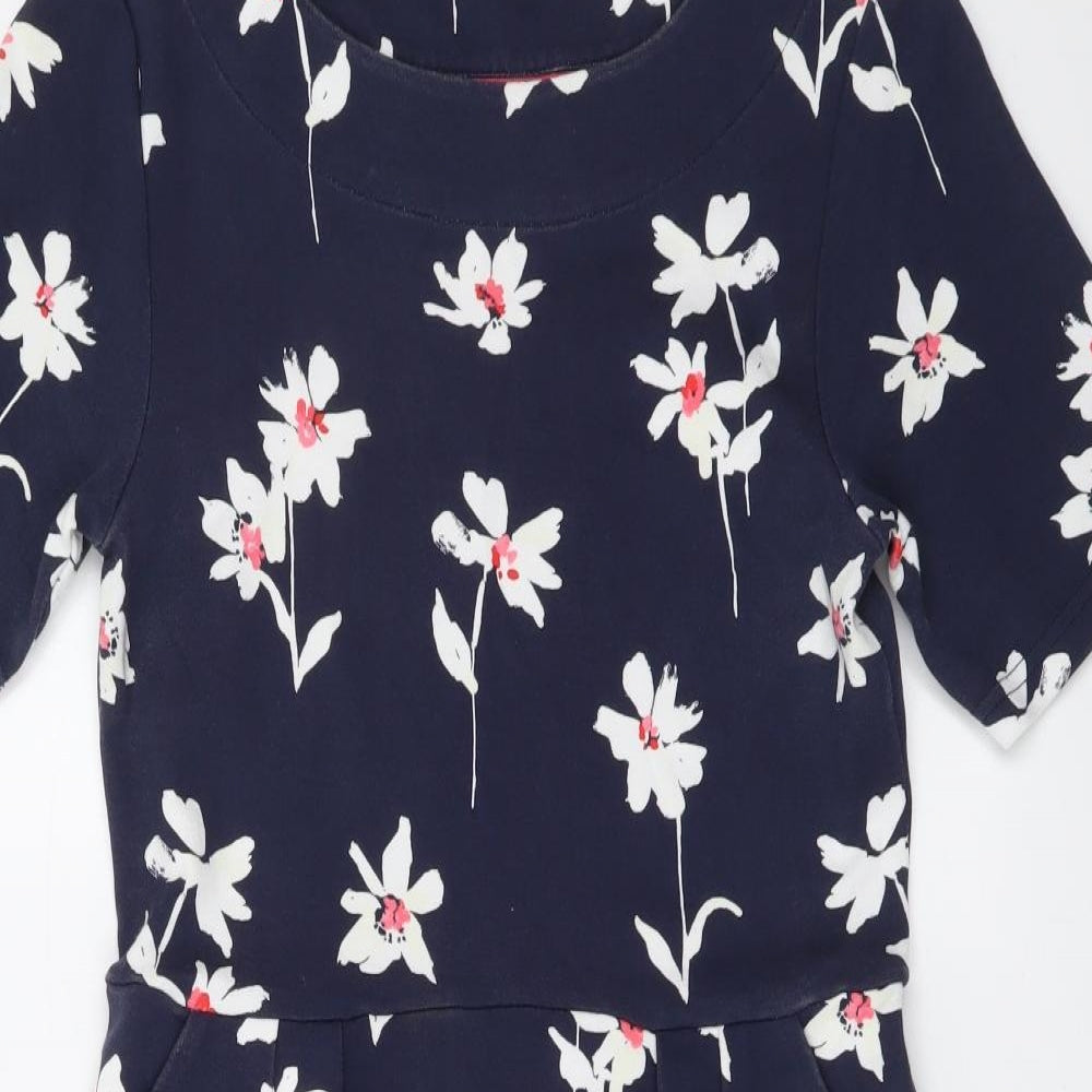 Joules Womens Blue Floral Viscose Pencil Dress Size 8 Boat Neck Pullover