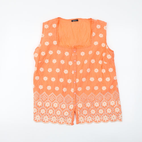 Roman Womens Orange Floral Cotton Basic Tank Size 12 Square Neck