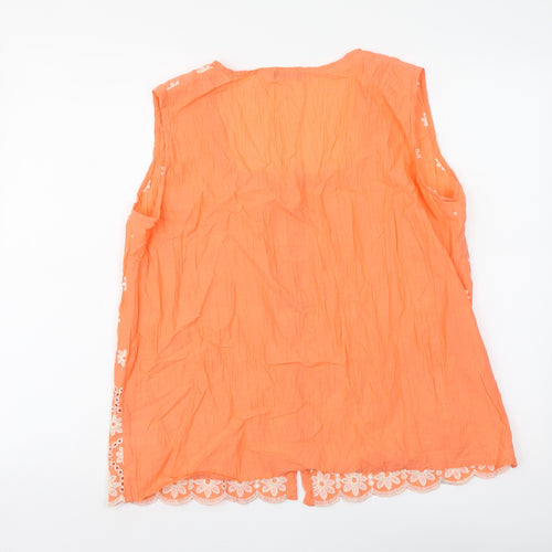 Roman Womens Orange Floral Cotton Basic Tank Size 12 Square Neck