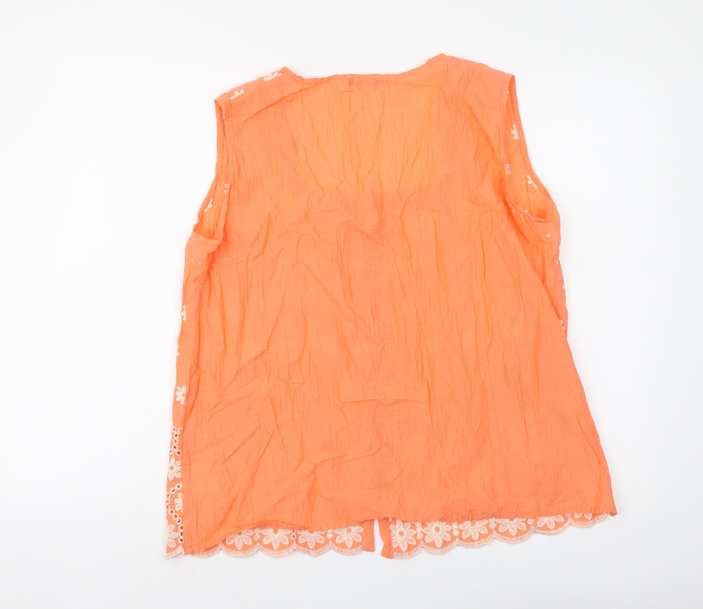 Roman Womens Orange Floral Cotton Basic Tank Size 12 Square Neck