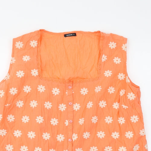 Roman Womens Orange Floral Cotton Basic Tank Size 12 Square Neck