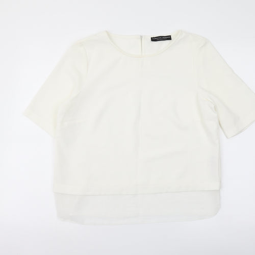Dorothy Perkins Womens Ivory Polyester Basic T-Shirt Size 14 Round Neck - Chiffon Trim