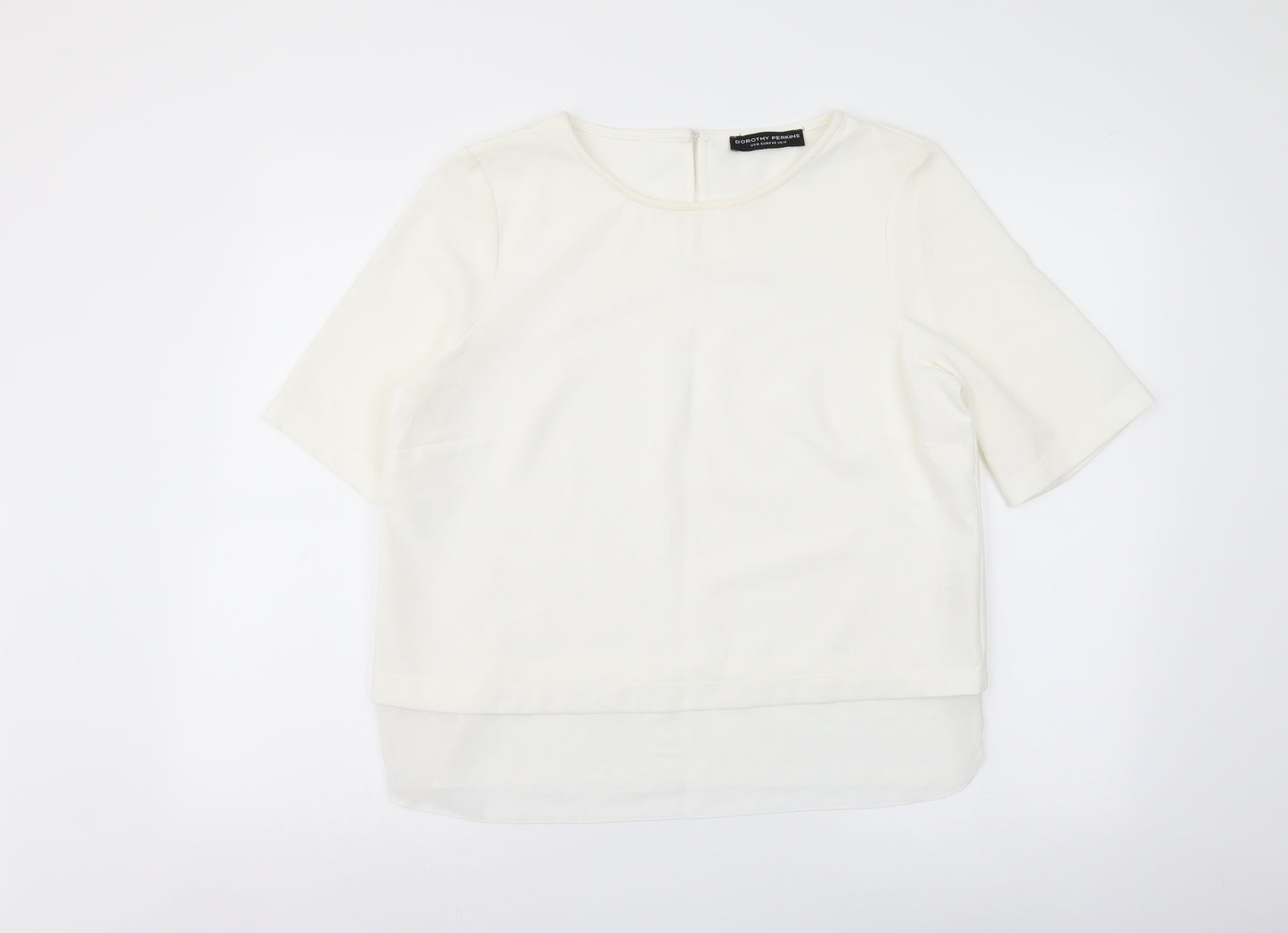 Dorothy Perkins Womens Ivory Polyester Basic T-Shirt Size 14 Round Neck - Chiffon Trim