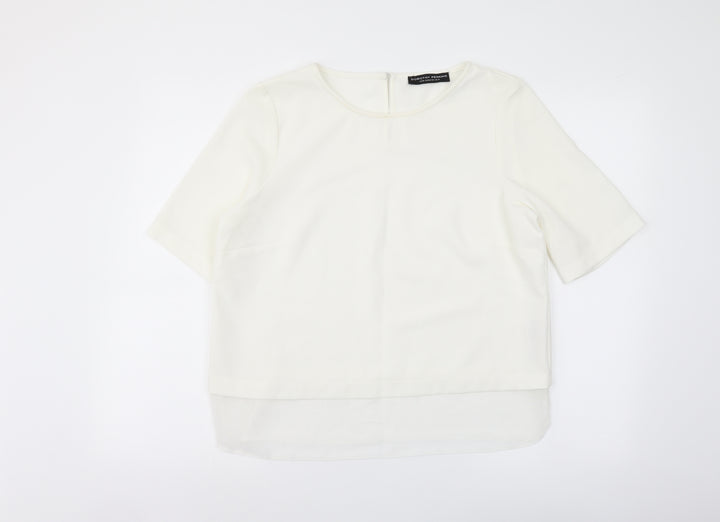 Dorothy Perkins Womens Ivory Polyester Basic T-Shirt Size 14 Round Neck - Chiffon Trim