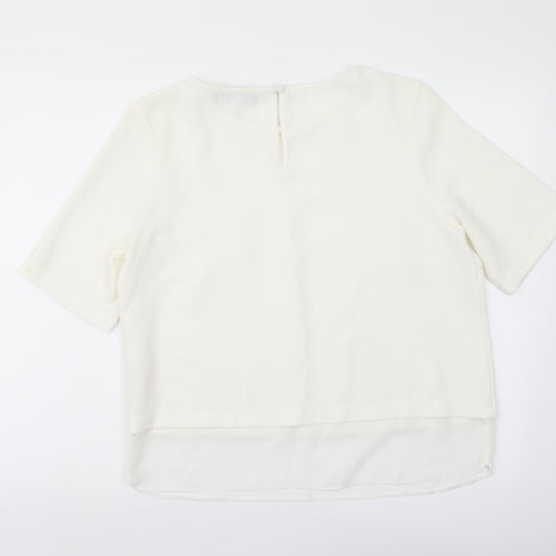 Dorothy Perkins Womens Ivory Polyester Basic T-Shirt Size 14 Round Neck - Chiffon Trim