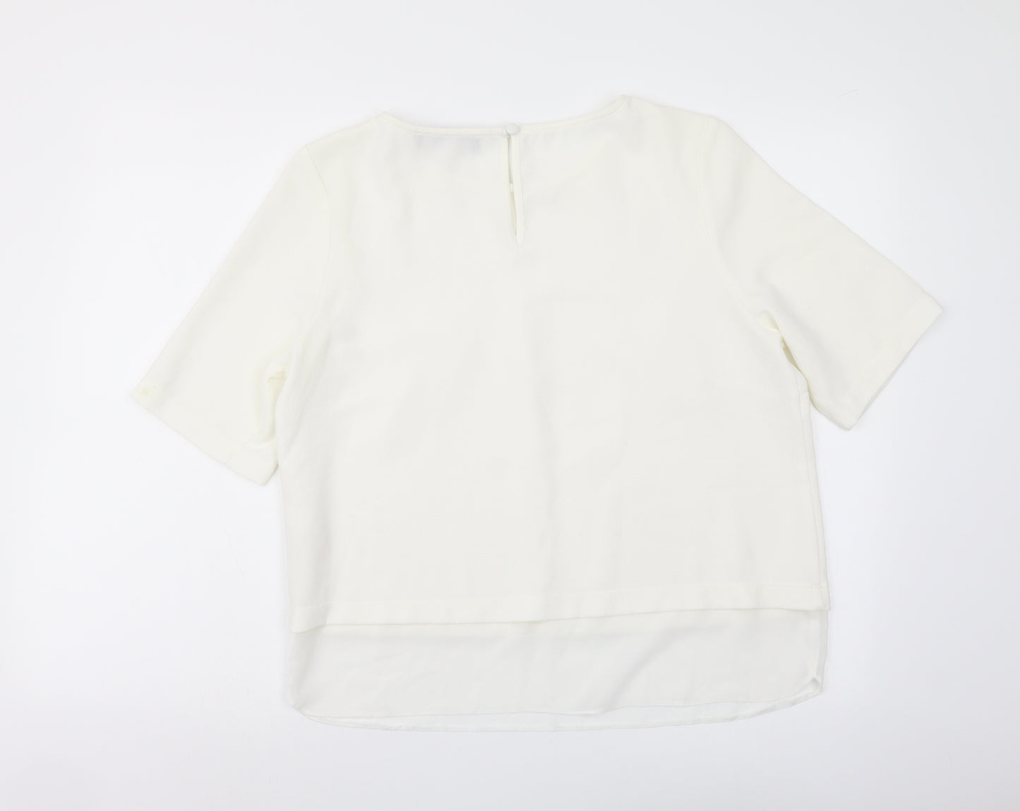 Dorothy Perkins Womens Ivory Polyester Basic T-Shirt Size 14 Round Neck - Chiffon Trim