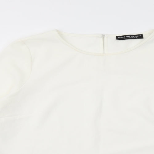 Dorothy Perkins Womens Ivory Polyester Basic T-Shirt Size 14 Round Neck - Chiffon Trim