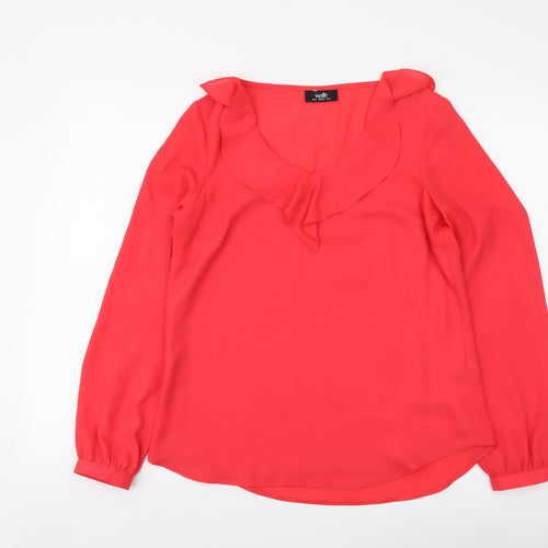 Wallis Womens Red Polyester Basic Blouse Size 8 V-Neck