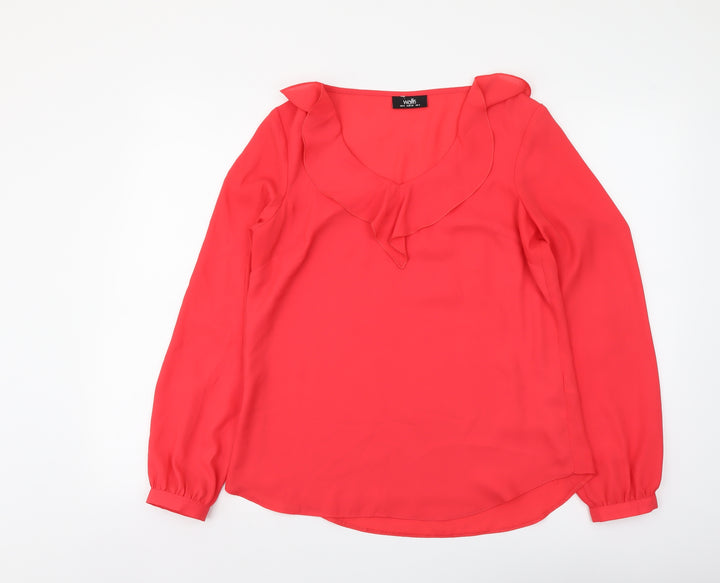 Wallis Womens Red Polyester Basic Blouse Size 8 V-Neck