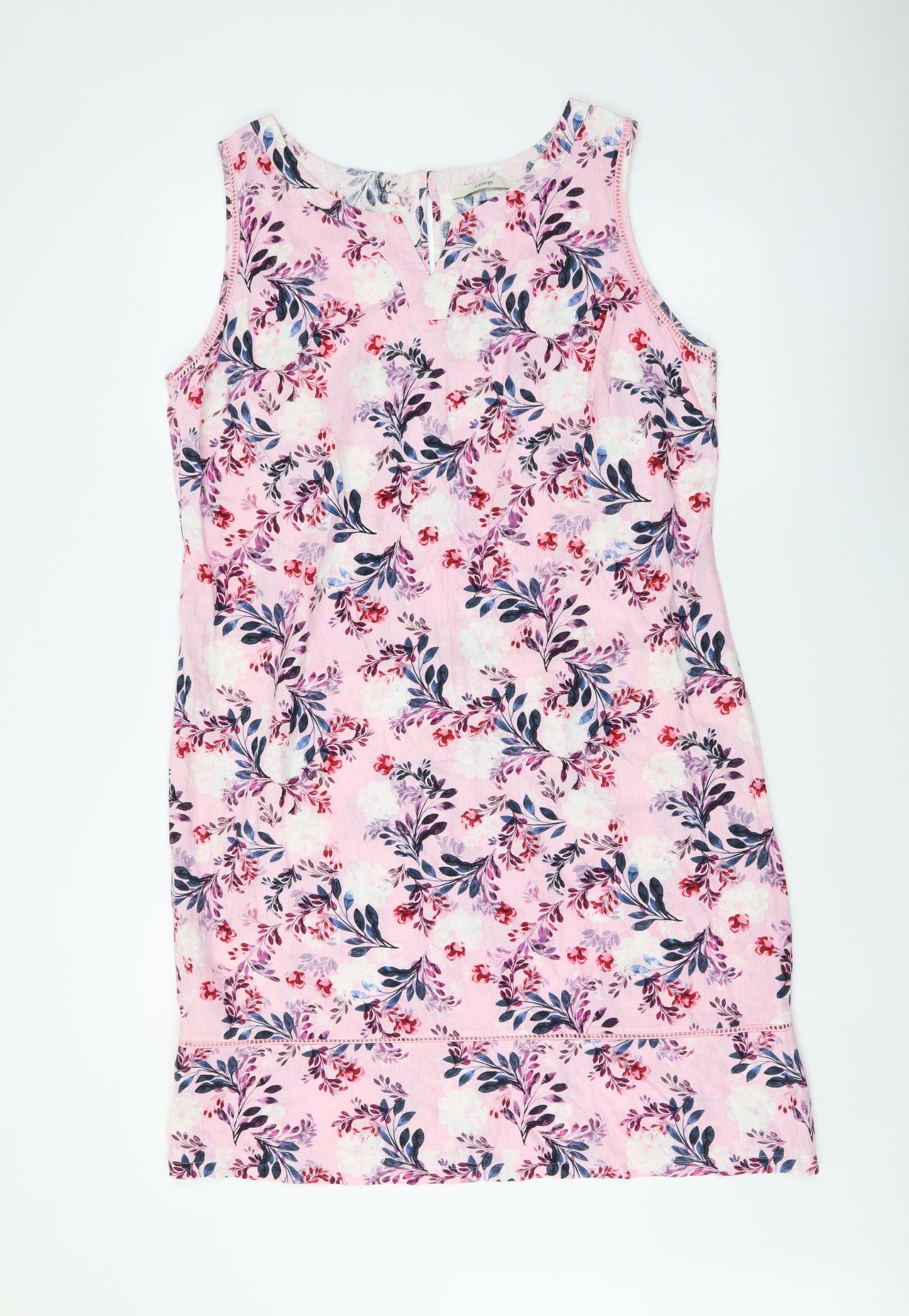 George Womens Pink Floral Linen Tank Dress Size 16 Boat Neck Pullover